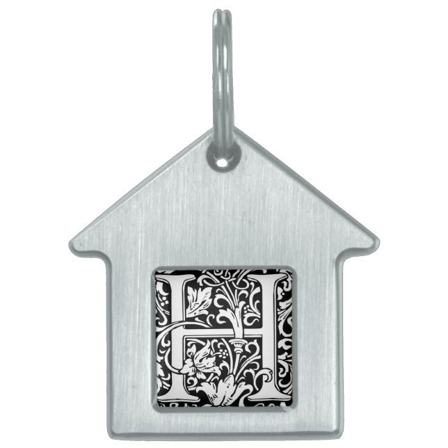 Brev H Medieval Monogram Art nouveau Namnbricka Husdjur (Framsidan)