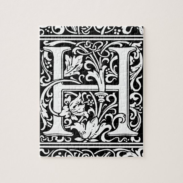 Brev H Medieval Monogram Art nouveau Pussel (Vertikal)