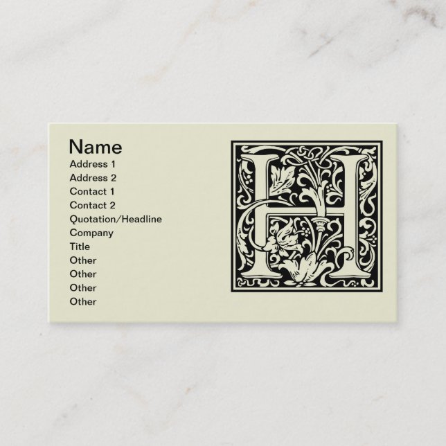 Brev H Medieval Monogram Art nouveau Visitkort (Framsida)