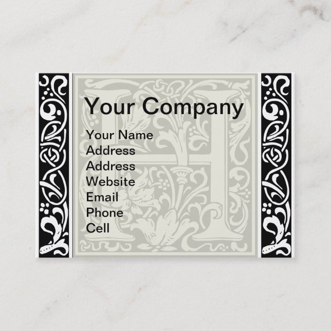 Brev H Medieval Monogram Art nouveau Visitkort (Framsida)
