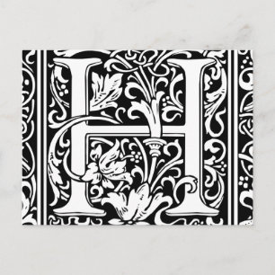 Brev H Medieval Monogram Art nouveau Vykort