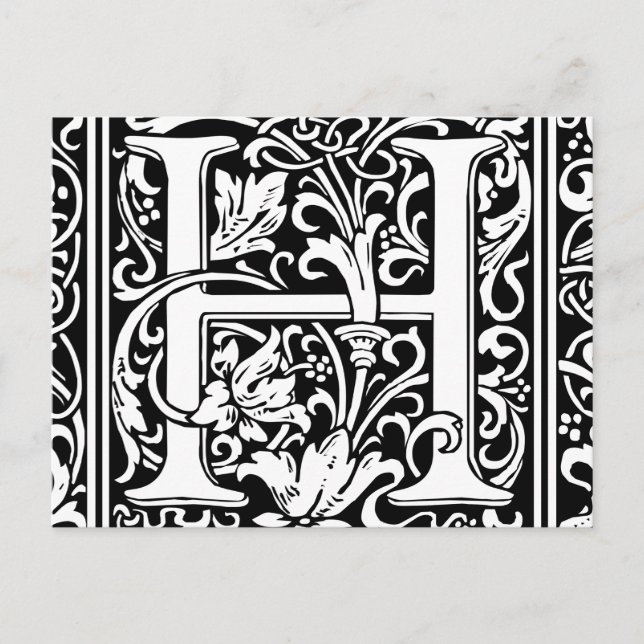 Brev H Medieval Monogram Art nouveau Vykort (Framsida)