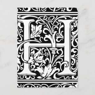 Brev H Medieval Monogram Art nouveau Vykort