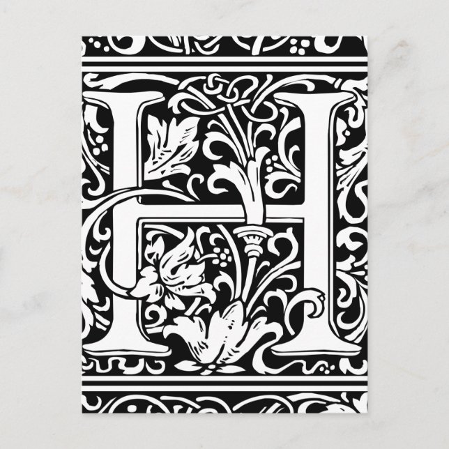 Brev H Medieval Monogram Art nouveau Vykort (Framsida)