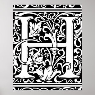 Brev H Medieval Monogram Vintage Inledande Poster
