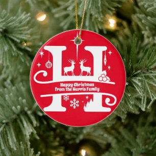 Brev H Monogram första familjen Namn Hälsning Julgransprydnad Keramik