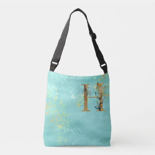 *~ BREV H - Monogram Guld Glitter Turquise Blue Axelväska