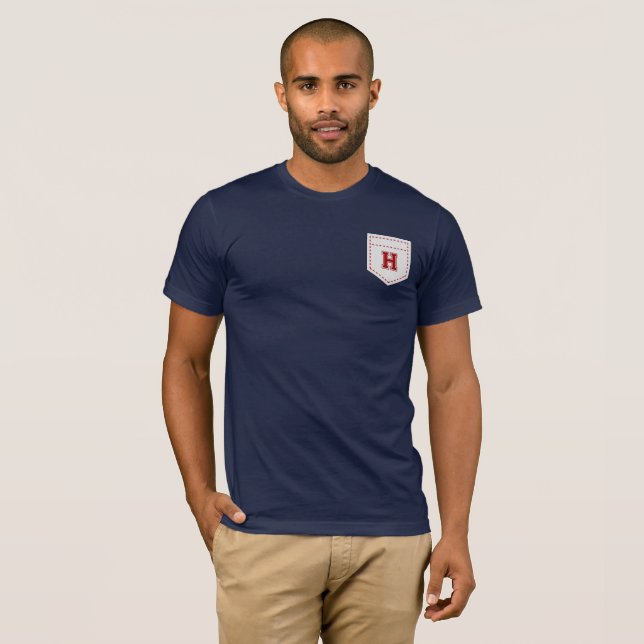 Brev H - Namn Alphabet Pocket Side Lämnat T Shirt (Hel framsida)