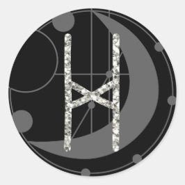 Brev H Rune Runic Monogram Geometric Måne Black Runt Klistermärke