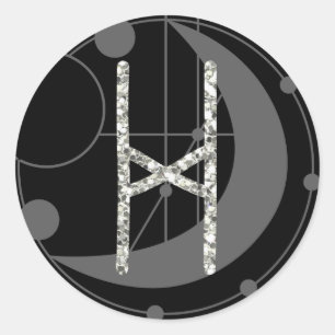 Brev H Rune Runic Monogram Geometric Måne Black Runt Klistermärke