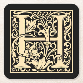 Brev H Vintage Första Brev Sepia Beige på Svarta h Underlägg Papper Kvadrat