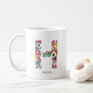 BREV H   Whimsique Blommigt Brev Monogram I Mugg