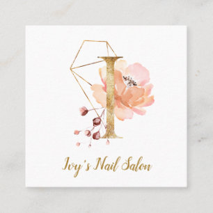 Brev I med gyllene geometrisk design och blommor Fyrkantigt Visitkort