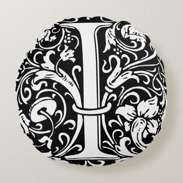 Brev I Medieval Monogram Art nouveau Rund Kudde (Framsidan)