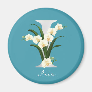 Brev I Metallic White Monogram Orchids   NAMN Magnet