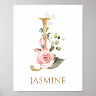 Brev I Monogram rosa ros Nursery Poster