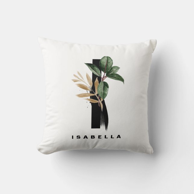 Brev I Monogram Tropical Greenery Gold Foil Kudde (Framsida)