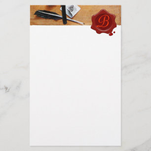 BREV INNEHAVARE AV TRÄ RED VAX SEAL MONOGRAM brun Brevpapper