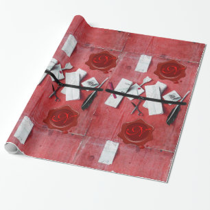 BREV INNEHAVARE AV TRÄ, RED VAX SEAL MONOGRAM PRESENTPAPPER