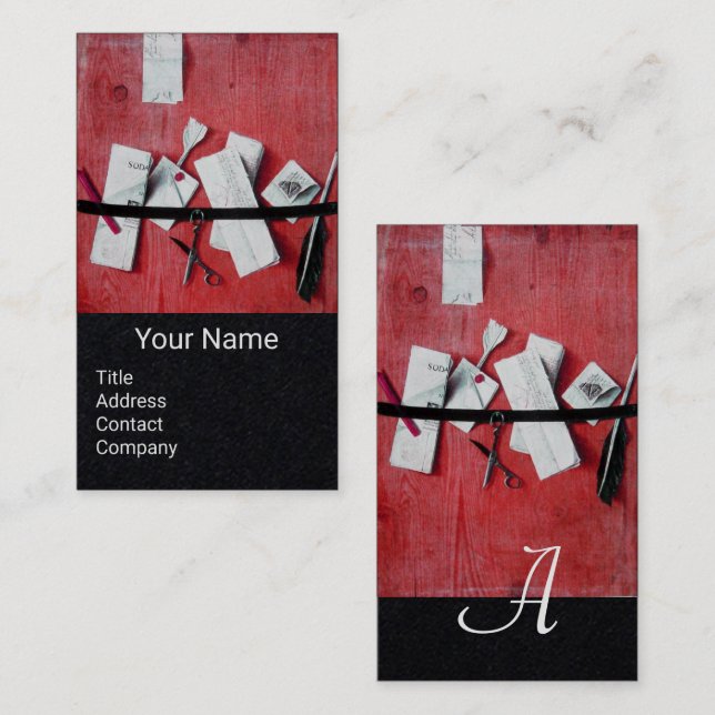BREV INNEHAVARE I Papper AV TROD MONOGRAM Red Blac Visitkort (Fram/baksida)