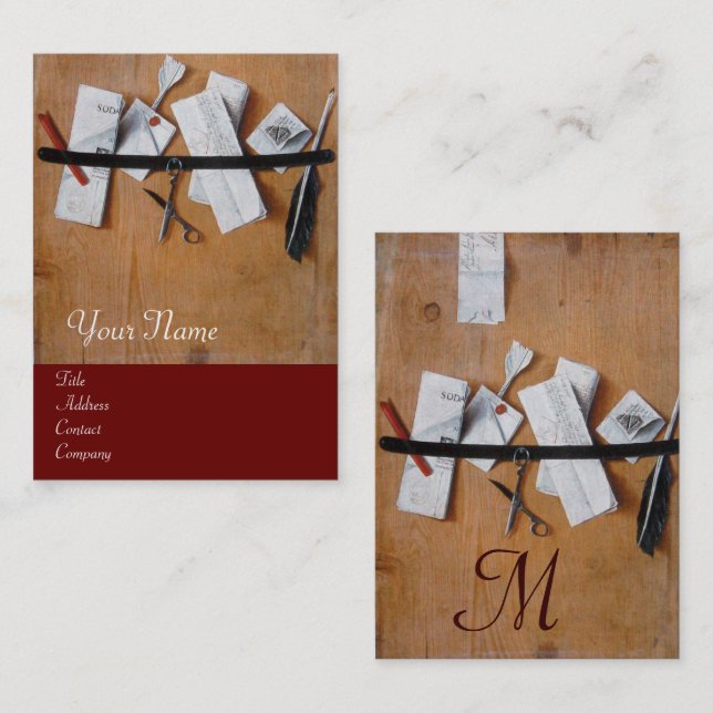 BREV INNEHAVARE I TROD MONOGRAM, rödbrun Visitkort (Fram/baksida)