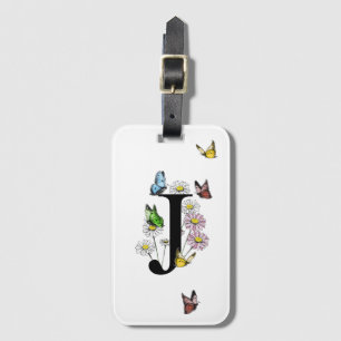 Brev J Blommigt Butterfly Monogram Initial Bagagebricka