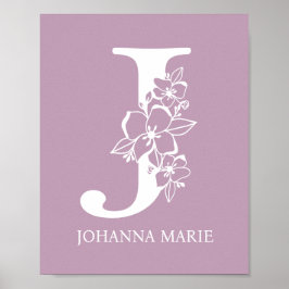 Brev J Blommigt Monogram Namn Nursery Modern Poster