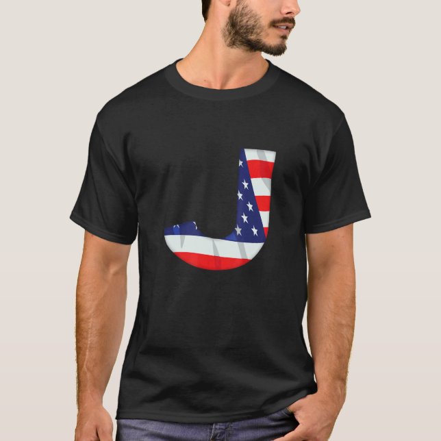 Brev J Capital Alphabet Usa American Flagga Monogr T Shirt (Framsida)