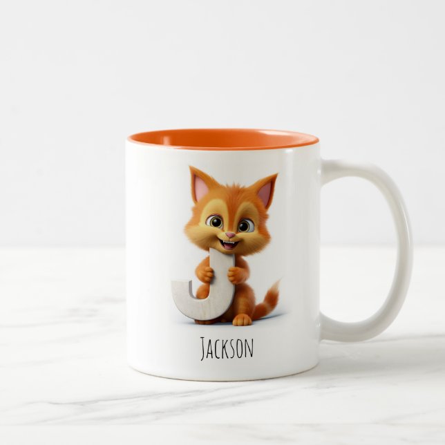 Brev J Cat Alphabet Monogram kaffe Mugg (Höger)