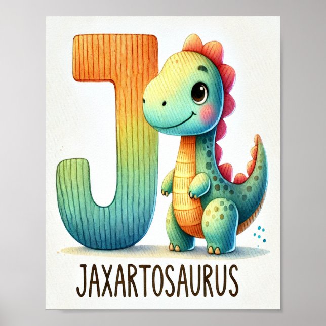 Brev J, Dinosaur Alphabet Watercolor Poster (Framsidan)