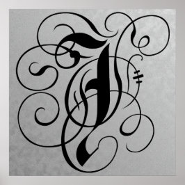 Brev J, Gothic Monogram Black Poster