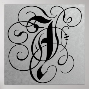 Brev J, Gothic Monogram Black Poster