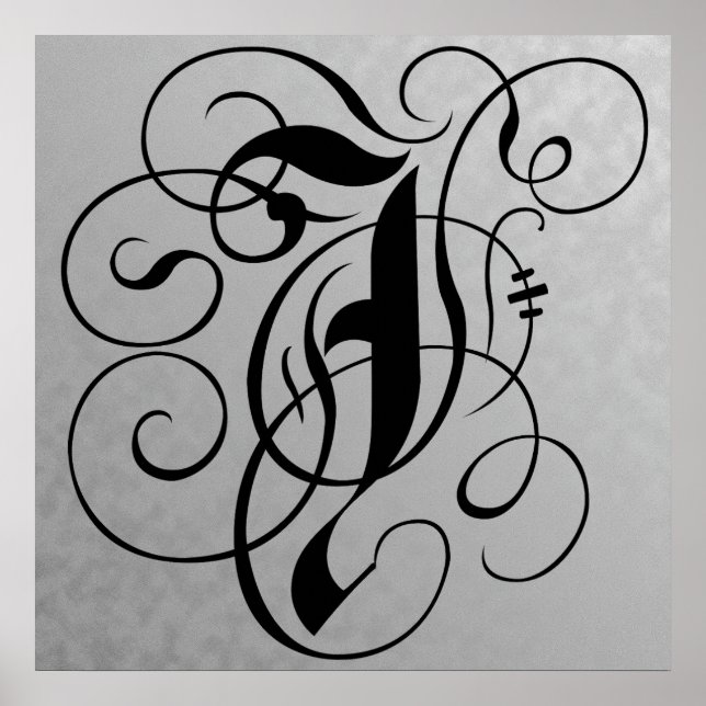 Brev J, Gothic Monogram Black Poster (Framsidan)