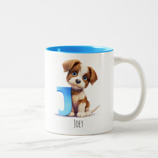 Brev J Hund Alphabet Monogram kaffe Mugg (Höger)