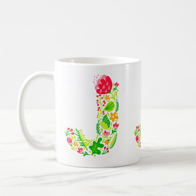 Brev J i Flowers Coffee Mugg (Vänster)