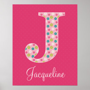 Brev J Initial Alphabet Poster för Girl
