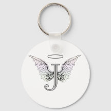 Brev J Initial Monogram med Angel Vingar & Halo