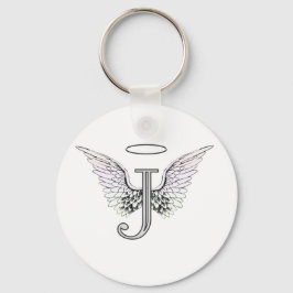 Brev J Initial Monogram med Angel Vingar & Halo Nyckelring