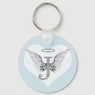 Brev J Initial Monogram med Angel Vingar & Halo Nyckelring
