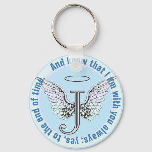Brev J Initial Monogram med Angel Vinge & Halo Nyckelring