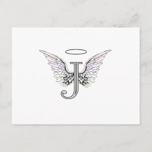 Brev J Initial Monogram med Angel Vinge & Halo Vykort