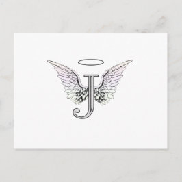 Brev J Initial Monogram med Angel Vinge & Halo Vykort
