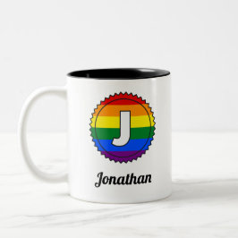 Brev J Initial & Namn Gay pride Rainbow Monogram Två-Tonad Mugg
