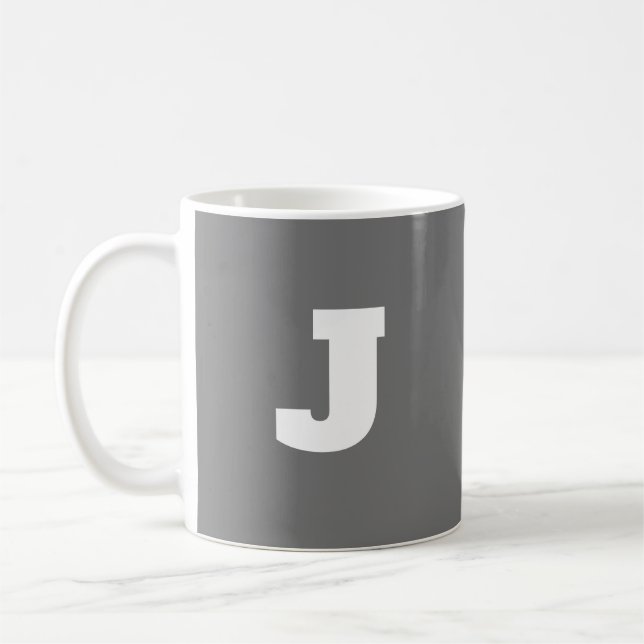 Brev J Initial Namn-Mugg för Grått Big Kaffemugg (Vänster)
