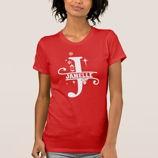 Brev J jul Monogram Initial Namn Red  T Shirt (Framsida)