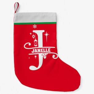 Brev J jul Monogram Initial Namn Red White Liten Julstrumpa