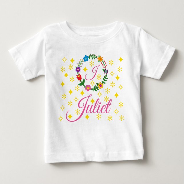 Brev J, Juliet, Tee, Flowers and Stars T Shirt (Framsida)