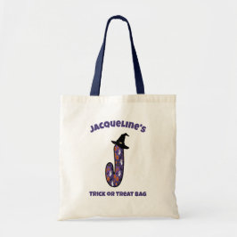 Brev J med Witch Hat och Namn | Bus eller godis Tygkasse