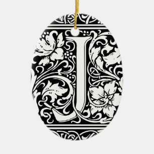 Brev J Medieval Monogram Art nouveau Julgransprydnad Keramik