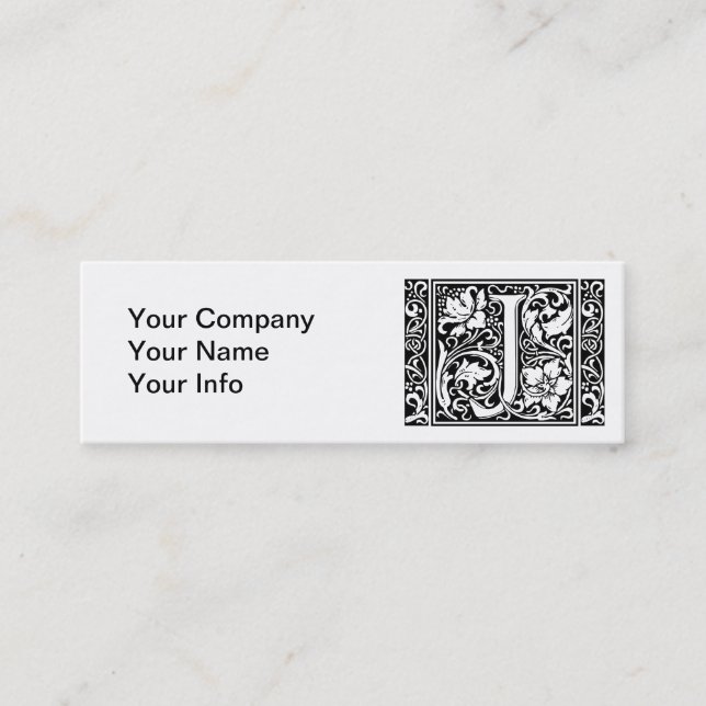 Brev J Medieval Monogram Art nouveau Mini Visitkort (Framsida)